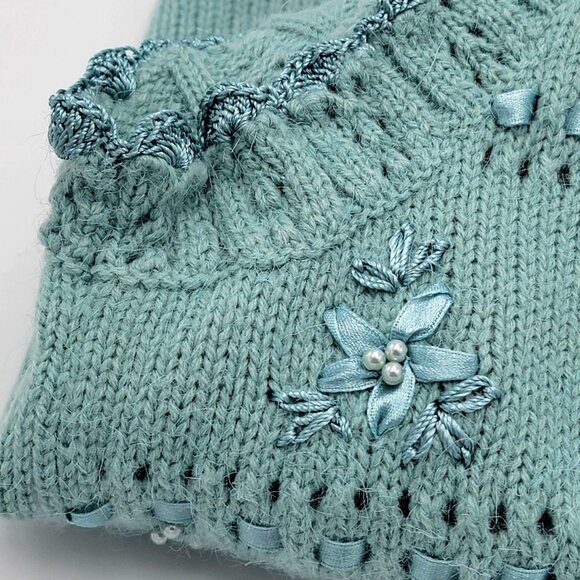 Vtg 90s Cottage core Gramma core Knitted Sleeveless Cardigan Vest - Picture 8 of 14